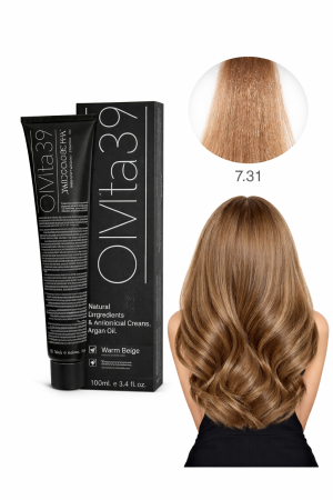 Vopsea de par - Vopsea de Păr Permanentă cu Amoniac, Argan și Aminoacizi fara PPD7.31 Blond Bej Cald– Hair Color Cream Profesională 100 m