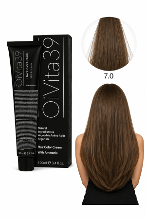 Vopsea de par - Vopsea de Păr Permanentă cu Amoniac, Argan și Aminoacizi fara PPD 7.0 Blond Mediu Natural– Hair Color Cream Profesională 100 ml