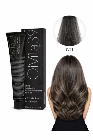 Vopsea de par - Vopsea de Păr Permanentă cu Amoniac, Argan și Aminoacizi fara PPD 7.11 Blond Mediu Cenușiu Intens– Hair Color Cream Profesională 100 m