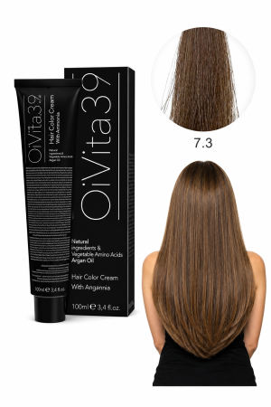Coafura si Frizerie - Vopsea de Păr Permanentă cu Amoniac, Argan și Aminoacizi fara PPD 7.3 Blond Auriu – Hair Color Cream Profesională 100 ml
