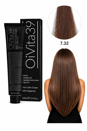 Coafura si Frizerie - Vopsea de Păr Permanentă cu Amoniac, Argan și Aminoacizi fara PPD 7.32 Blond Mediu Bej Auriu – Hair Color Cream Profesională 100 ml