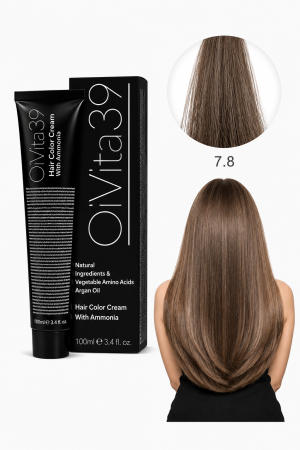 Coafura si Frizerie - Vopsea de Păr Permanentă cu Amoniac, Argan și Aminoacizi fara PPD 7.8 Blond Mediu Ciocolată – Hair Color Cream Profesională 100 ml
