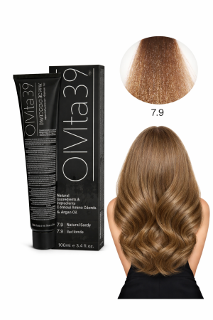 Vopsea de par - Vopsea de Păr Permanentă cu Amoniac, Argan și Aminoacizi fara PPD 7.9 Blond Mediu Bej– Hair Color Cream Profesională 100 m