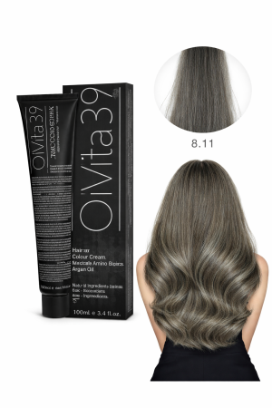 Vopsea de par - Vopsea de Păr Permanentă cu Amoniac, Argan și Aminoacizi fara PPD 8.11 Blond Deschis Cenușiu Intens – Hair Color Cream Profesională 100 m