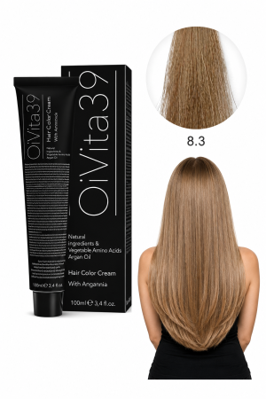 Coafura si Frizerie - Vopsea de Păr Permanentă cu Amoniac, Argan și Aminoacizi fara PPD 8.3 Blond Deschis Auriu – Hair Color Cream Profesională 100 ml