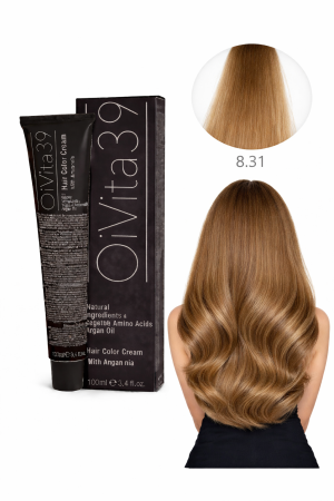 Coafura si Frizerie - Vopsea de Păr Permanentă cu Amoniac, Argan și Aminoacizi fara PPD 8.31 Blond Deschis Auriu-Cenușiu– Hair Color Cream Profesională 100 m