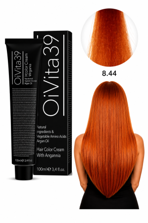 Coafura si Frizerie - Vopsea de Păr Permanentă cu Amoniac, Argan și Aminoacizi fara PPD 8.44 Blond Deschis Cupru Intens – Hair Color Cream Profesională 100 ml