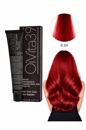 Vopsea de par - Vopsea de Păr Permanentă cu Amoniac, Argan și Aminoacizi fara PPD 8.66 Blond Intens Roșu– Hair Color Cream Profesională 100 m