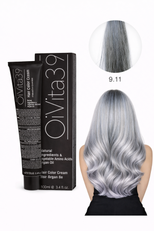 Coafura si Frizerie - Vopsea de Păr Permanentă cu Amoniac, Argan și Aminoacizi fara PPD 9.11 Blond Foarte Deschis Cenușiu Intens– Hair Color Cream Profesională 100 m