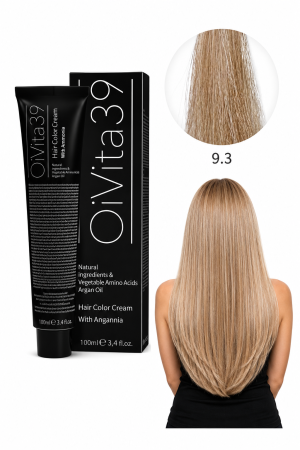 Coafura si Frizerie - Vopsea de Păr Permanentă cu Amoniac, Argan și Aminoacizi fara PPD 9.3 Blond Foarte Deschis Auriu – Hair Color Cream Profesională 100 ml