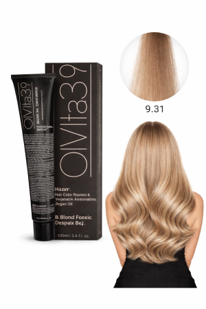 Coafura si Frizerie - Vopsea de Păr Permanentă cu Amoniac, Argan și Aminoacizi fara PPD 9.31 Blond Foarte Deschis Bej– Hair Color Cream Profesională 100 m