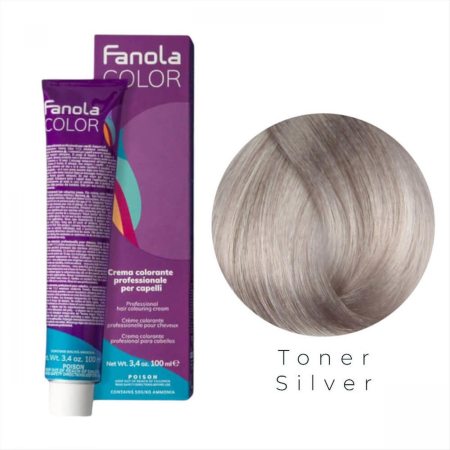 Coafura si Frizerie - Vopsea de Par Toner Argintiu Tehnica Permanenta - Fanola Color Cream Silver Toner 100ml
