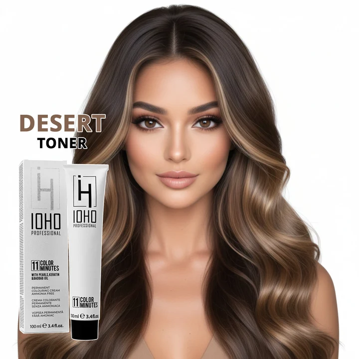 Vopsea de par - Vopsea toner nisipiu Ioho Professional fără amoniac – nuanță desert blond nisipiu, neutralizare galben și tonalizare uniformă