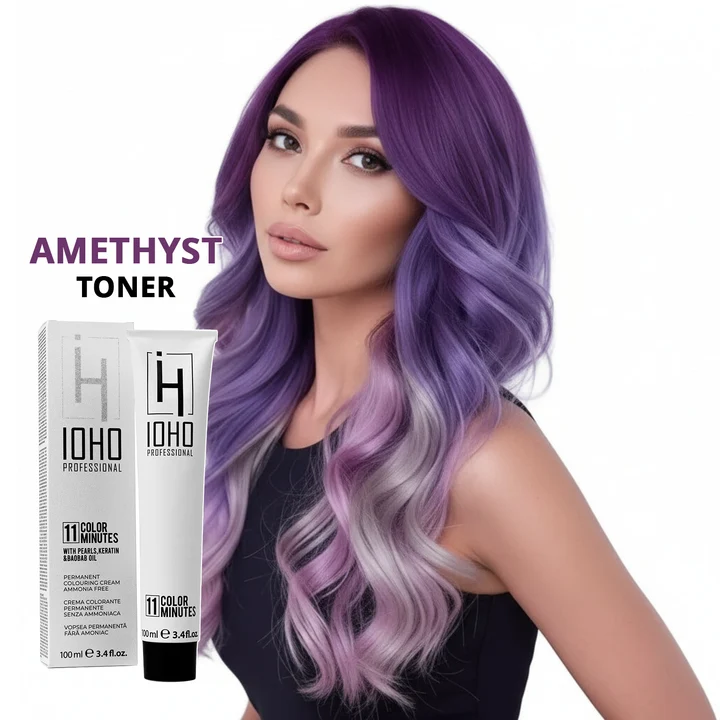 Vopsea de par - Vopsea toner purpuriu Amethyst Ioho Professional fără amoniac – nuanță violet intens, neutralizare galben și tonalizare uniformă