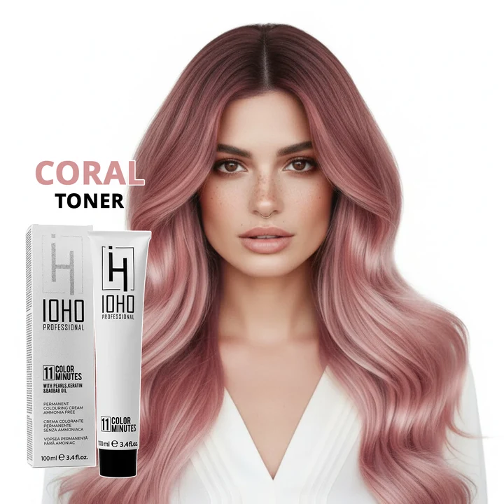 Vopsea de par - Vopsea toner roz coral Ioho Professional fără amoniac – nuanță pastel coral, strălucire și tonalizare rapidă