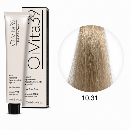 Coafura si Frizerie - Vopsea Profesională Fără Amoniac OiVita39 10.31 Blond Platinat Bej Auriu 100ml