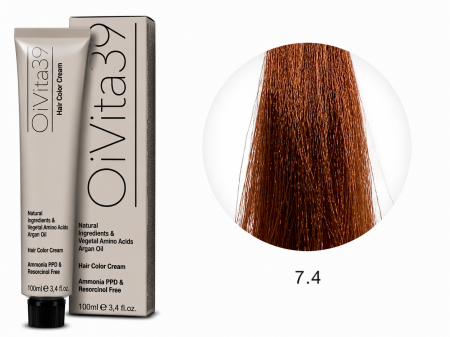 Coafura si Frizerie - Vopsea Profesională OiVita39 Hair Color Cream 7.4 Blond Mediu Cupru 100ml