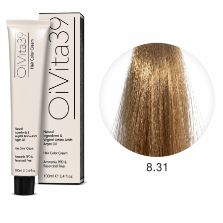 Coafura si Frizerie - Vopsea Profesională Fără Amoniac OiVita39 8.31 Blond Deschis Bej Auriu 100ml