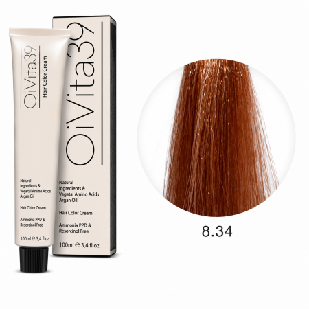 Coafura si Frizerie - Vopsea Profesională Fără Amoniac OiVita39 8.34 Blond Deschis Auriu Cupru 100ml
