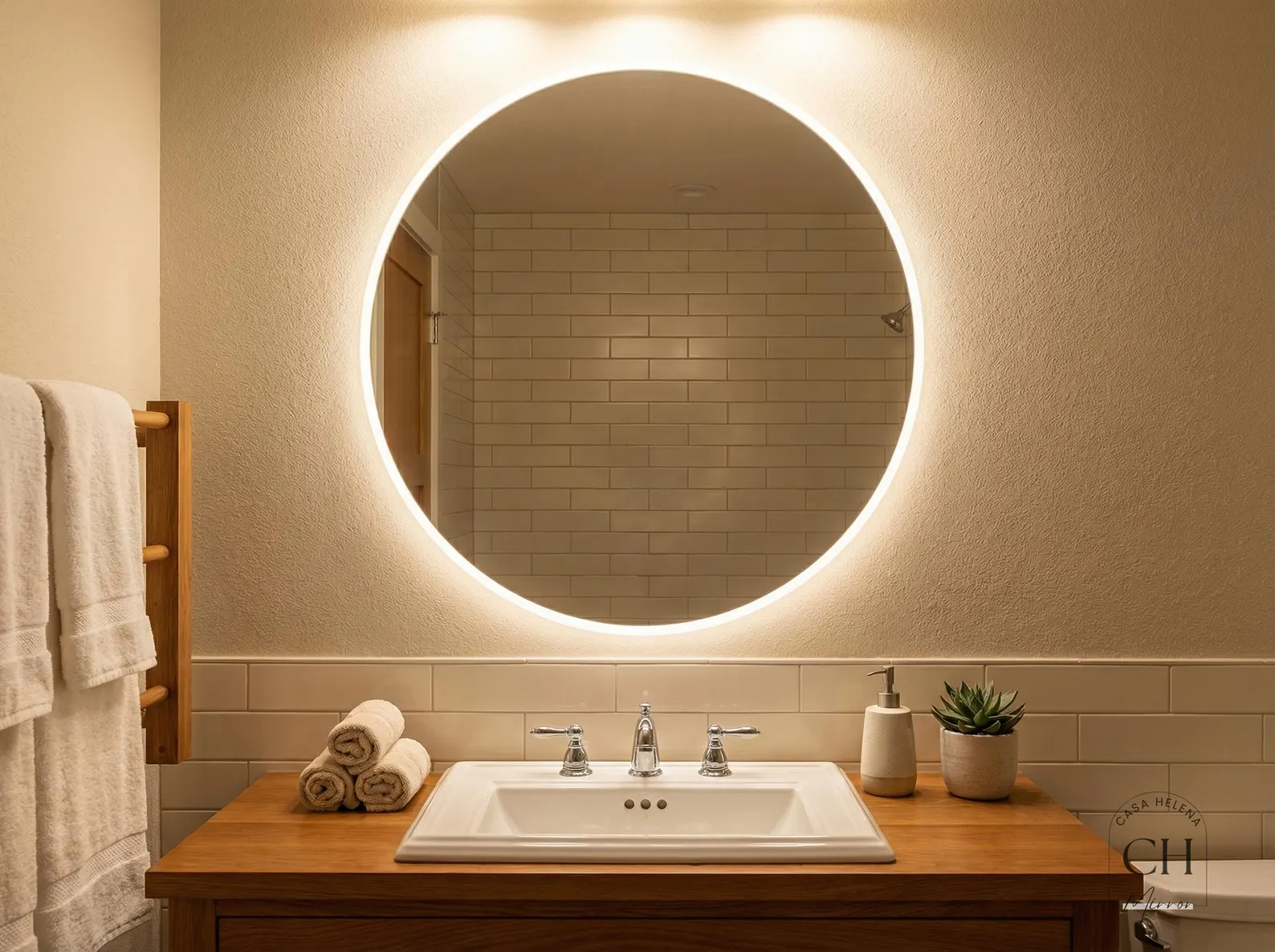 Oglindă rotundă cu iluminare din spate cu LED, oglindă de baie iluminată, decor modern de perete