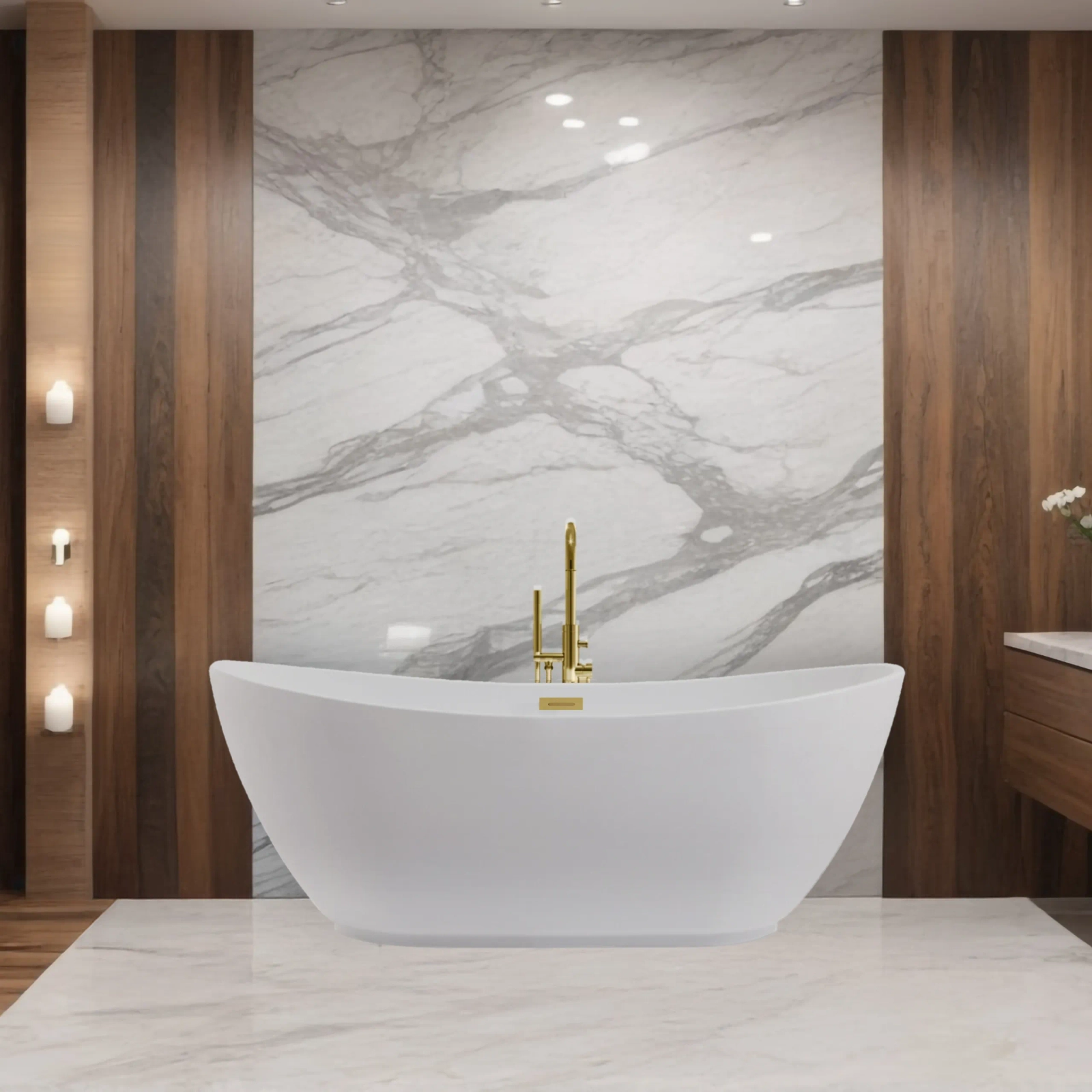 Cadă freestanding PARMA alb cu preaplin și dop auriu, 170x72 cm, din acril [2]