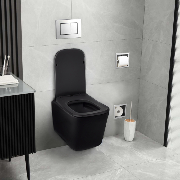 Capac WC cu închidere lentă LUGA Negru, 44.5x34 cm [2]