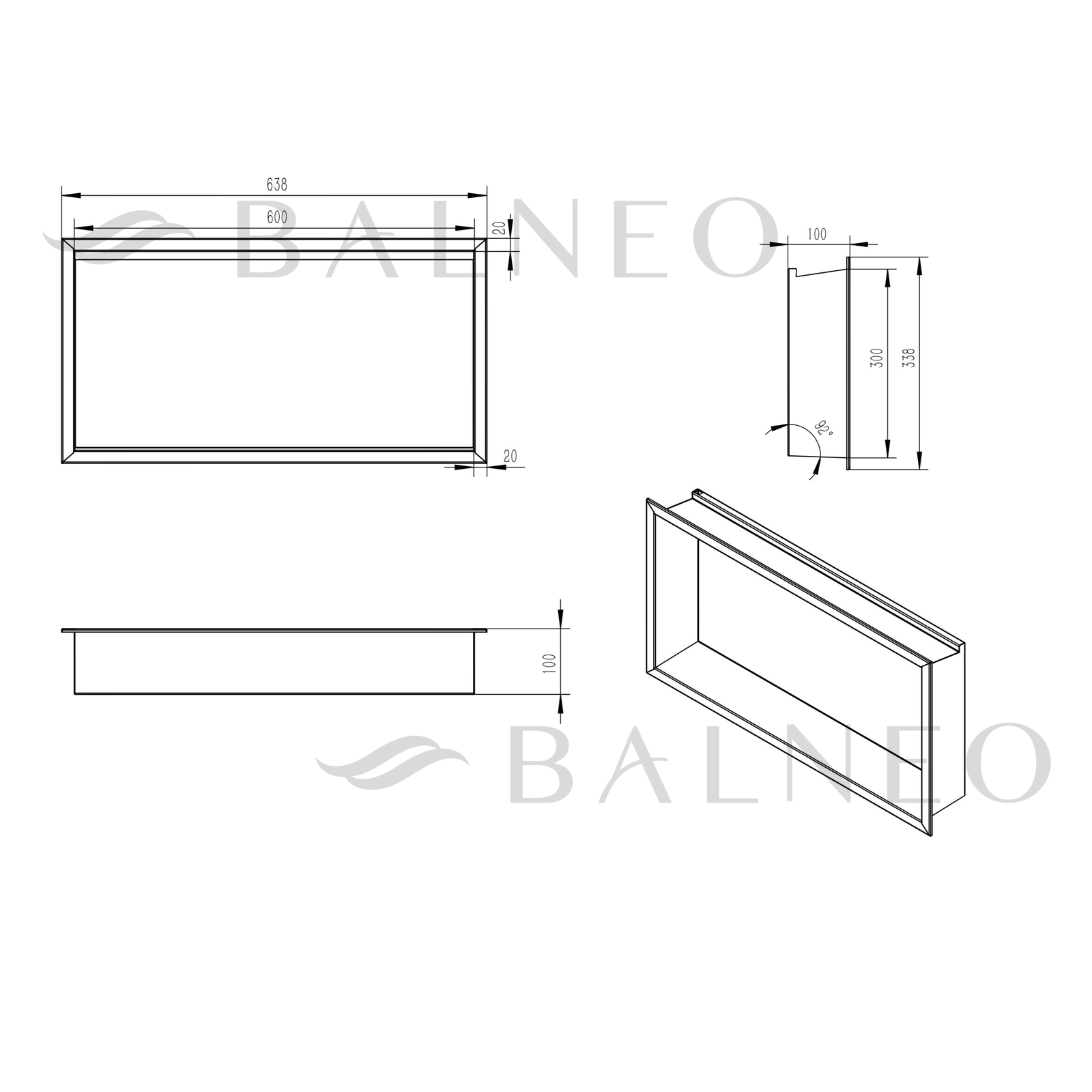 Raft încastrat Balneo Wall-Box One, 60x30x10 cm, Grafit cu LED [5]