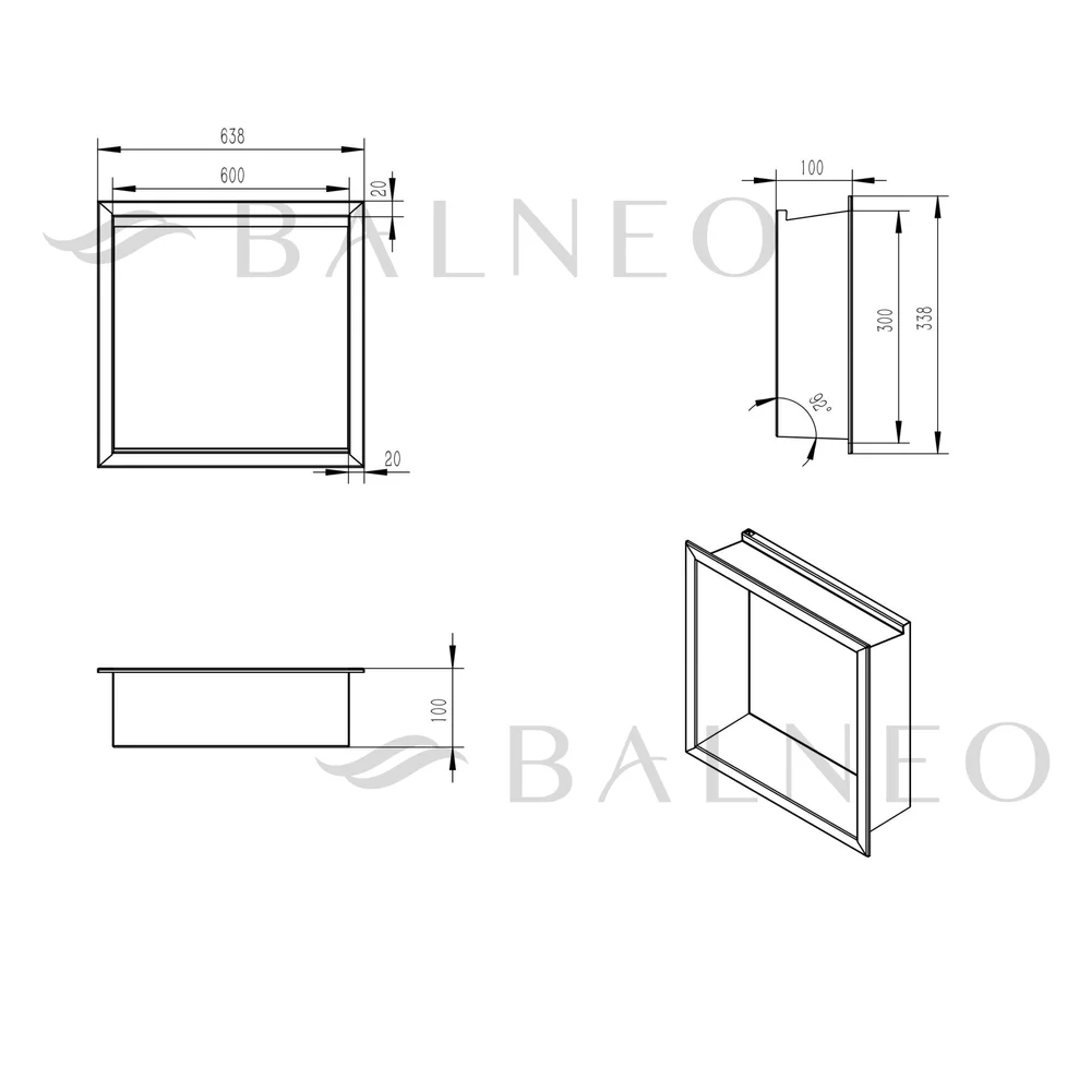 Raft încastrat Balneo Wall-Box One, 30x30x10 cm, Negru cu LED [5]