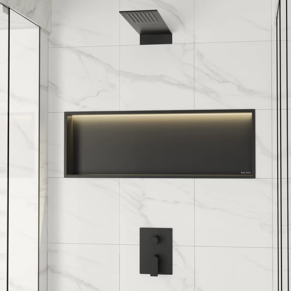 Raft încastrat Balneo Wall-Box One, 90x30x10 cm, Negru cu LED [2]