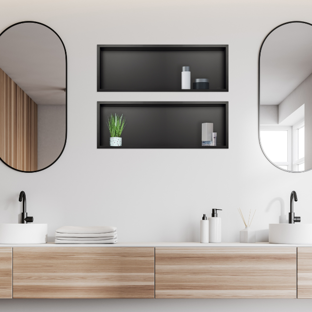 Raft incastrat Balneo Wall-Box, nisa de dus, negru periat, 60x20x10 cm [2]