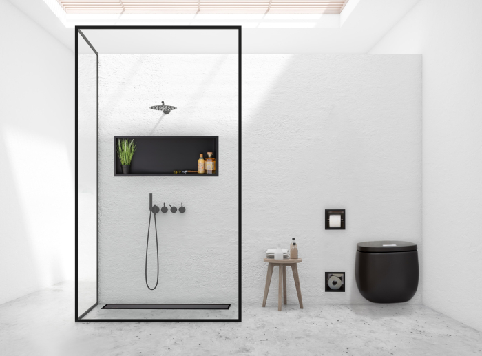 Raft incastrat Balneo Wall-Box, nisa de dus, negru periat, 90x30x10 cm [2]
