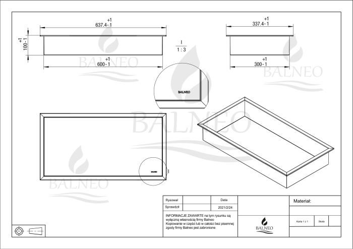 Raft incastrat Balneo Wall-Box, nisa de dus, cupru periat, 60x30x10 cm [3]