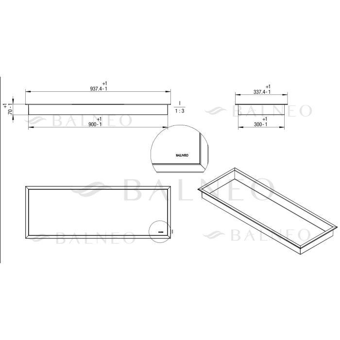 Raft incastrat Balneo Wall-Box, nisa de dus, cupru periat, 90x30x7 cm [3]