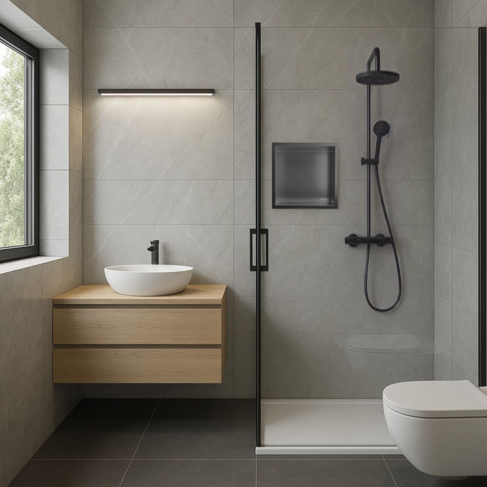 Raft incastrat patrat Balneo Wall-Box One, nisa de dus, Gun Metal periat, 30x30x10 cm [3]