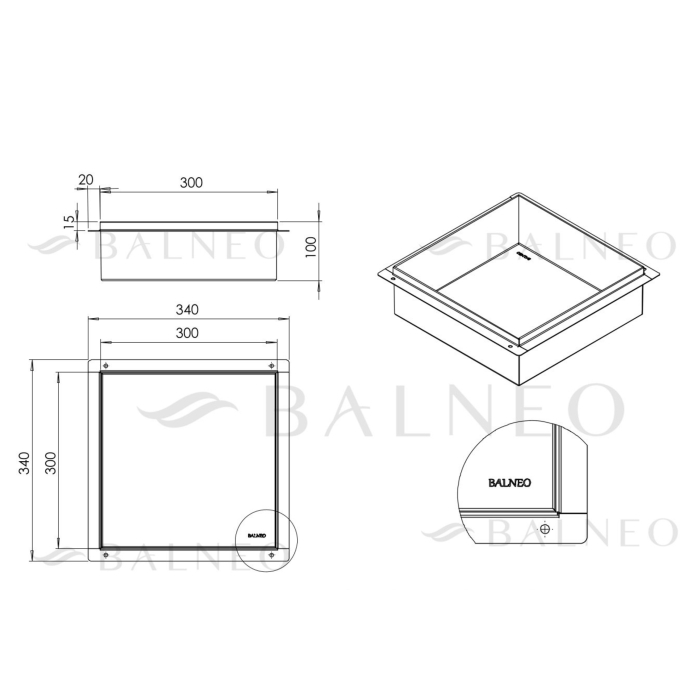 Raft incastrat patrat Balneo Wall-Box, nisa de dus, alb periat, fara rama, 30x30x10 cm [3]
