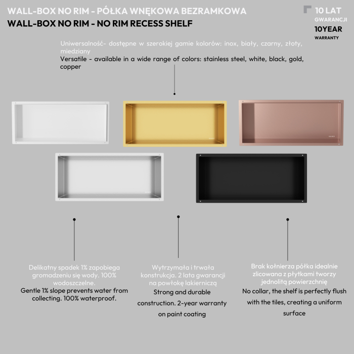 Raft incastrat Balneo Wall-Box, nisa de dus, cupru, fara rama, 90x30x10 cm [3]