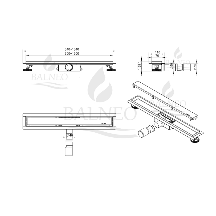 Rigolă de duș liniară faianțabilă, reversibilă, Balneo Duplex NEXT Argintiu oglindă, 90 cm [7]