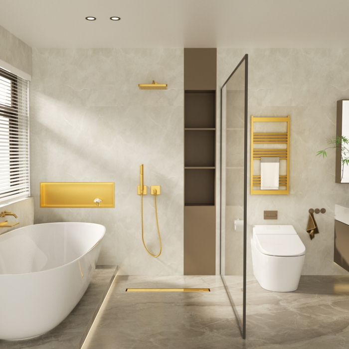 Rigolă de duș liniară faianțabilă, reversibilă, Balneo Duplex NEXT Auriu oglindă, 80 cm [2]