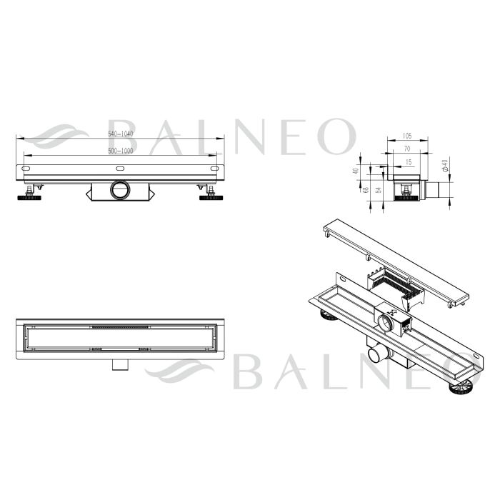 Rigolă de duș pentru perete și pardoseală, faianțabilă, Balneo Wall & Floor NEXT Inox, 50 cm [3]