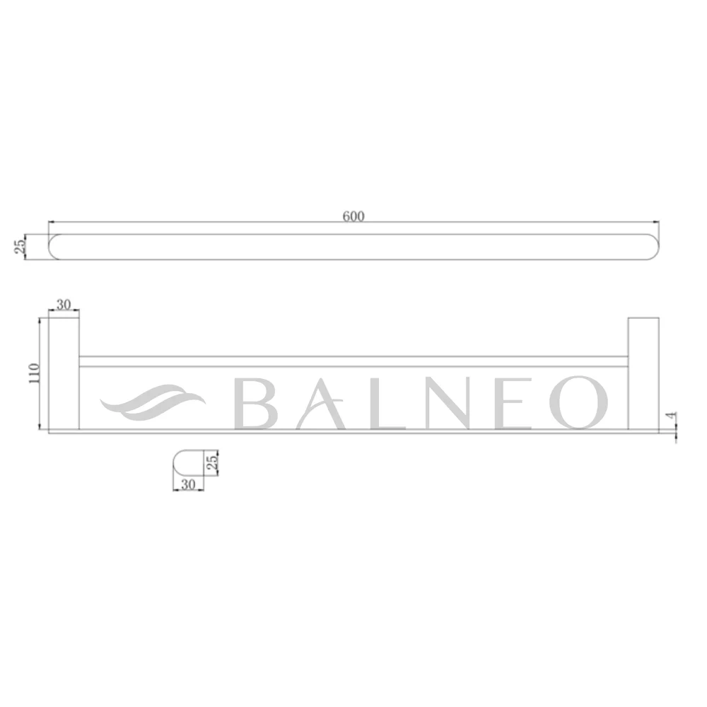 Suport prosop baie Balneo QARX dublu, 60x11 cm,  Negru  [2]