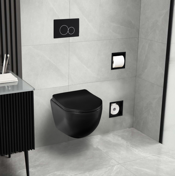 Vas WC suspendat Balneo LUNA Negru, cu capac soft-close, fara margine [2]
