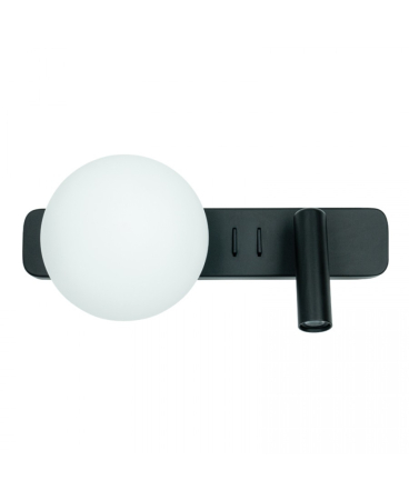 Aplice interior - Aplică cu lampă de citit LED, 3W + max. 5W, din sticlă, metal, aluminiu, negru, opal, Zambelis Lights 25326