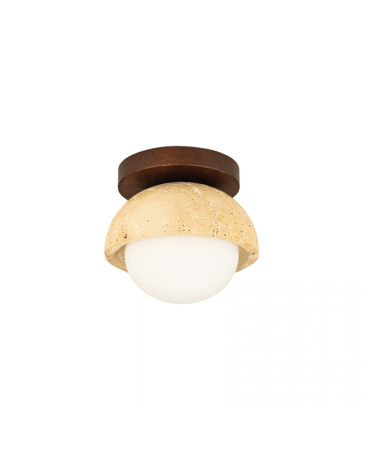 Aplice interior - Aplică de perete LED, 5W, din sticlă, lemn, piatră, maro, natural, opal, Zambelis Lights 25418