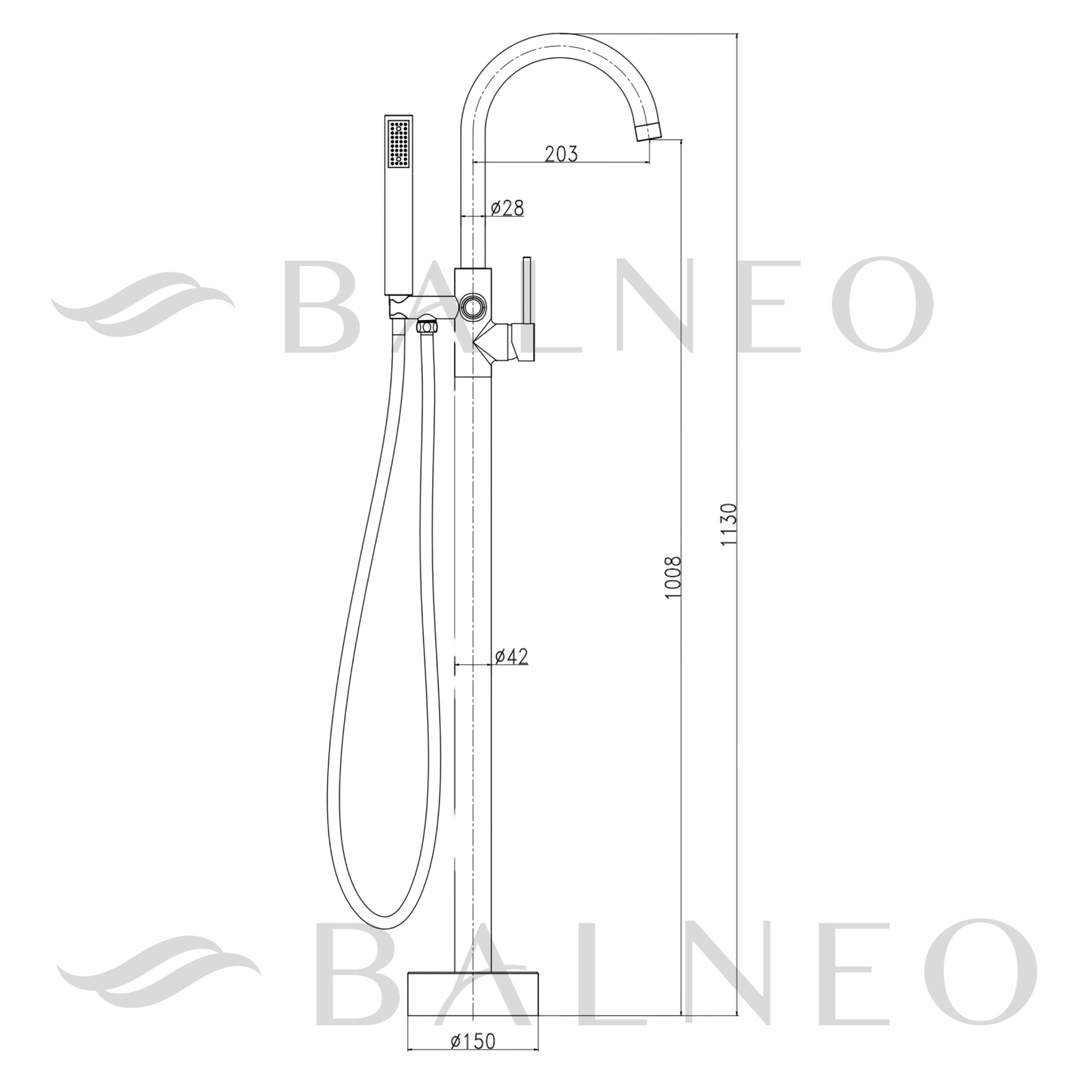 Baterie cadă freestanding, cu coloană, Balneo CASCADE,  113x20.3 cm, gun metal [4]