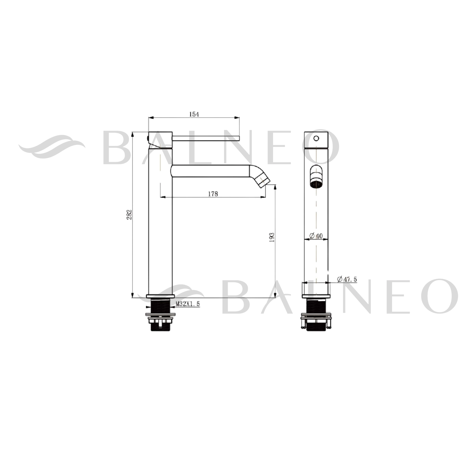 Baterie lavoar înaltă Balneo CASCADE, monocomanda, 28.2x15.4 cm, Negru [3]