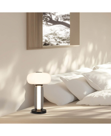 Lampi de masa - Lampă de masă LED, 23W, 3000K, din sticlă, metal, negru, fumuriu, opal, Zambelis Lights 23085