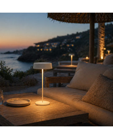 Iluminat exterior - Lampă de masă portabilă pentru exterior, 2,2W, 3000K, din aluminiu, alb, Zambelis Lights E290