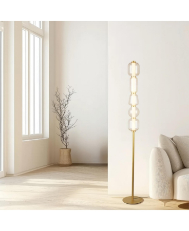 Lampi de podea - Lampadar LED, 17W, 3000K, din sticlă, metal, șampanie rece, Zambelis Lights 23063