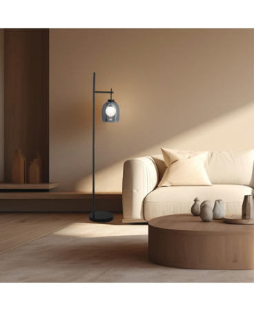Lampi de podea - Lampadar, max. 5W, G9, din sticlă, marmură, negru, fumuriu, opal, Zambelis Lights 22053