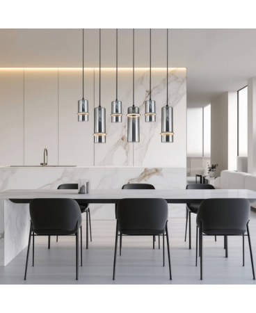 Lustre si pendule - Lustră liniară LED, 26W, 3000K, din sticlă, fumuriu, negru nisipiu, Zambelis Lights 2537
